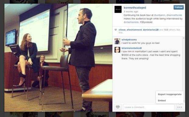 Kenneth Cole's Instagram from his University of Pennsylvania talk.