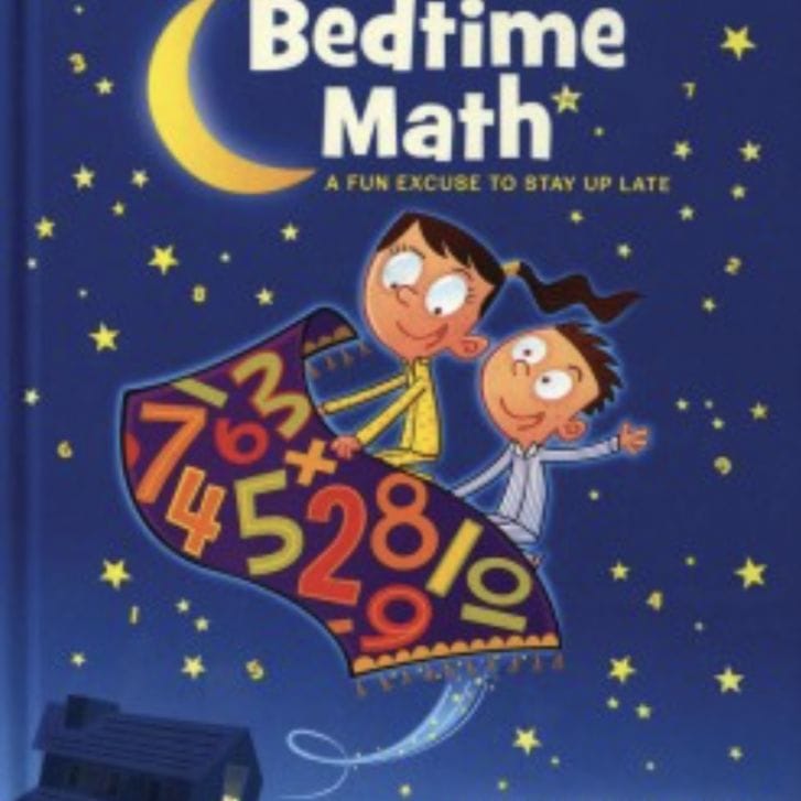 Book cover shows a boy and a girl at night riding a magic carpet. There are stars and a moon. The magic carpet is composed of math symbols