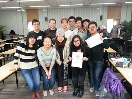 A group photo from an Operations and Supply Chain class that Jiyu took with both international and local Chinese students. 