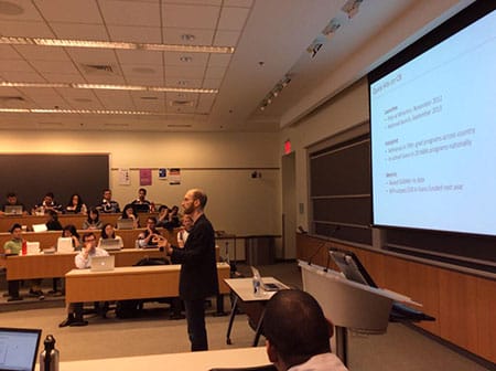 David Klein, co-founder of CommonBond, during his recent leadership talk in Wharton's Huntsman Hall