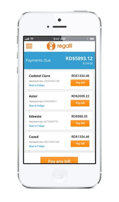 A screenshot from the app of social enterprise Regalii 