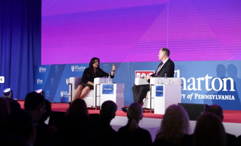 Reshma Saujani, Founder and CEO of Girls Who Code, with Dean Geoff Garrett