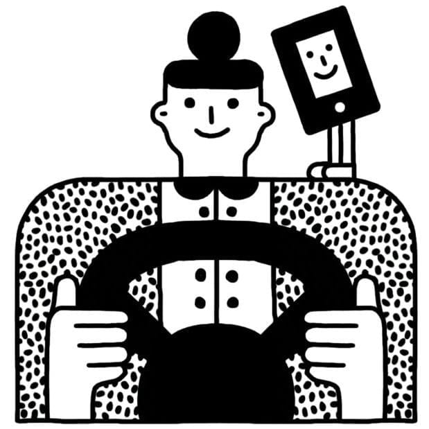 Illustration of a driver and phone behind them