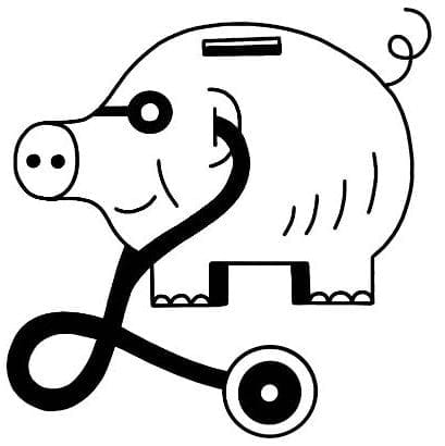 Illustration of a piggy bank and stethoscope
