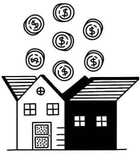 Illustration of coins coming out of a house's open roof