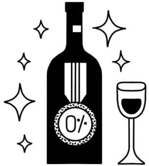 Illustration of a wine bottle with zero percent alcohol content