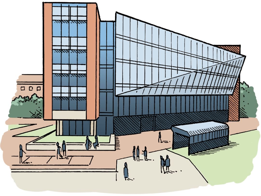 Illustration of the exterior of the Academic Research Building