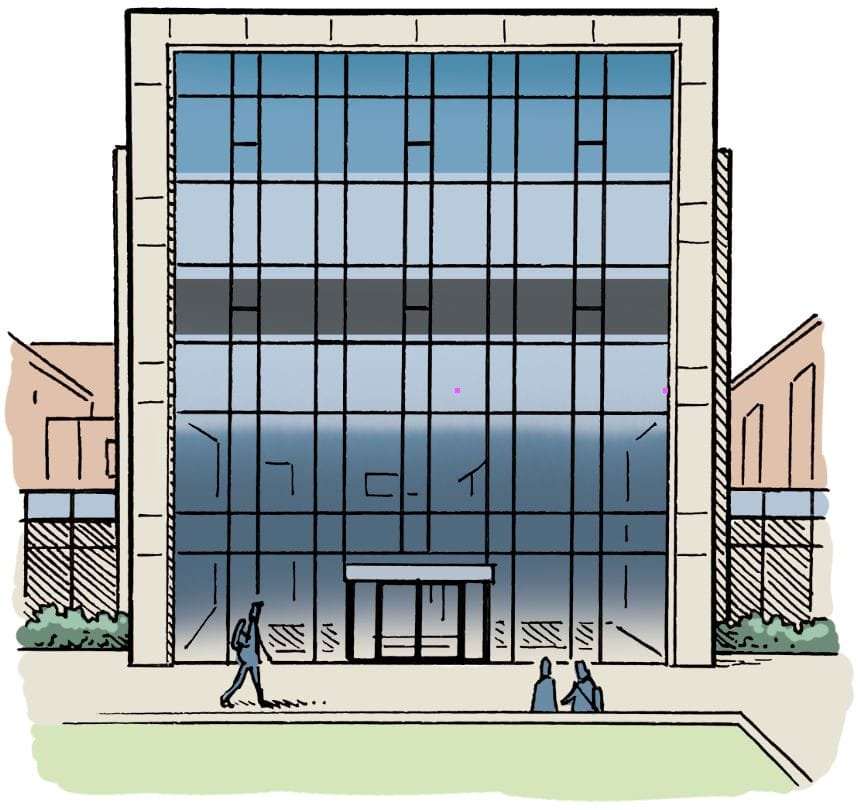 Illustration of the exterior of the Mack Pavilion