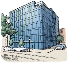Illustration of the exterior of Tangen Hall