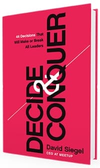 Cover jacket for the book titled "Decide and Conquer" by David Siegel.