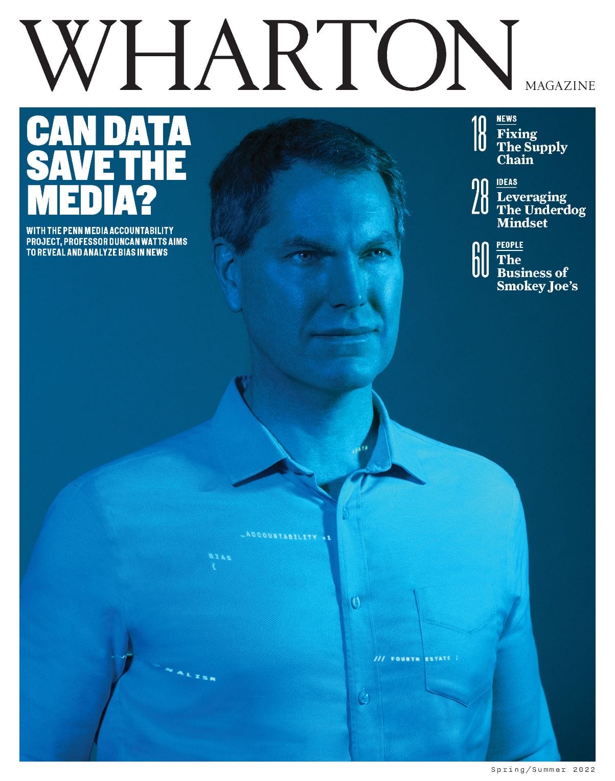 Cover of the Spring Summer 2022 edition of Wharton Magazine, featuring a portrait of professor Duncan Watts.
