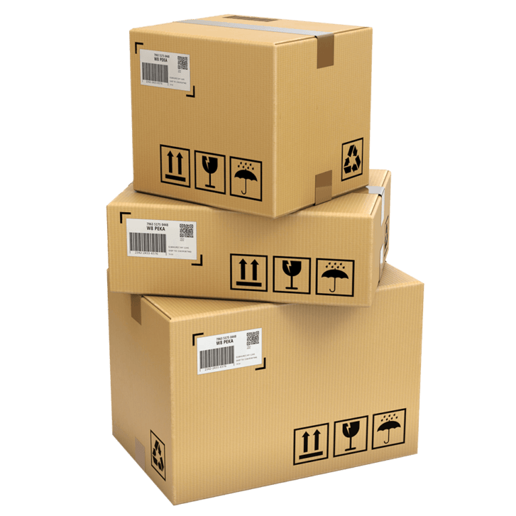 Stacked shipping boxes.