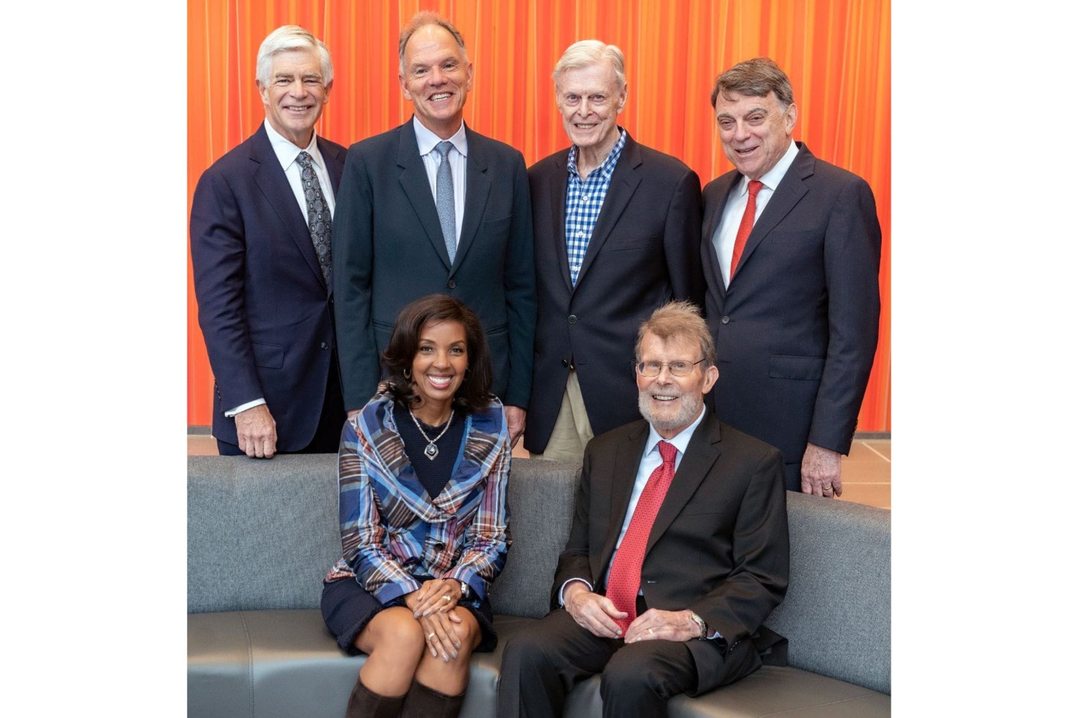 Wharton Dean Erika James with five former Wharton deans.