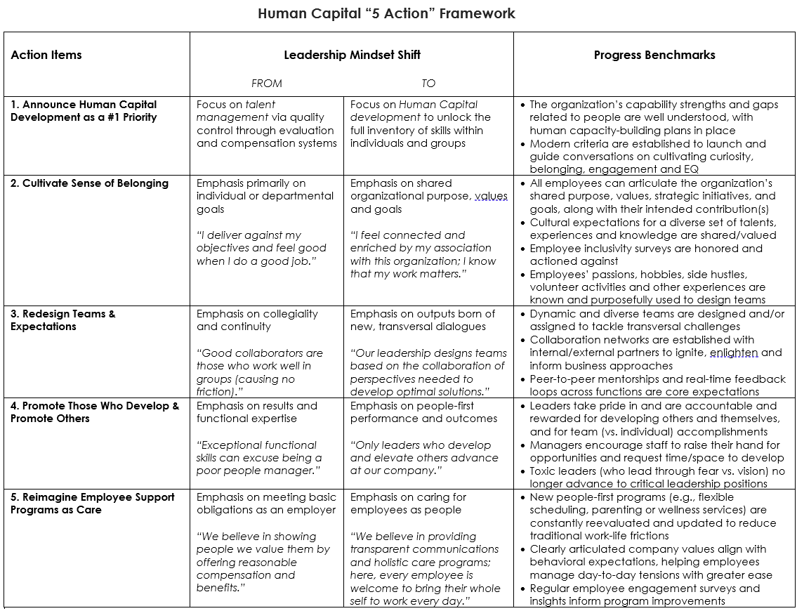 A chart of the "Human Capital Five-Action Framework."