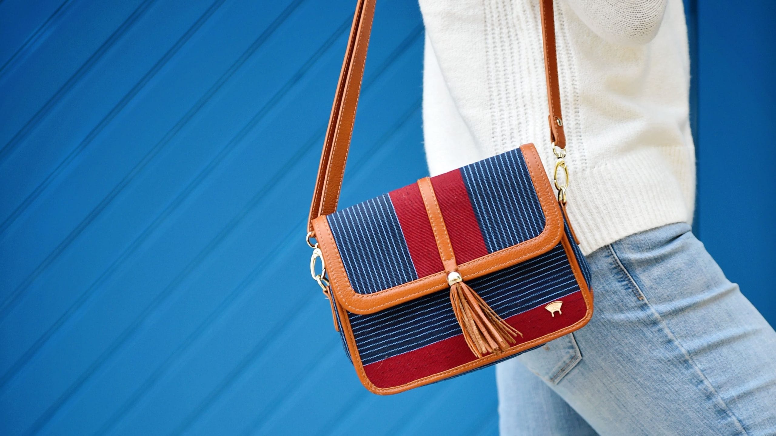 Blue and red purse by Olori.