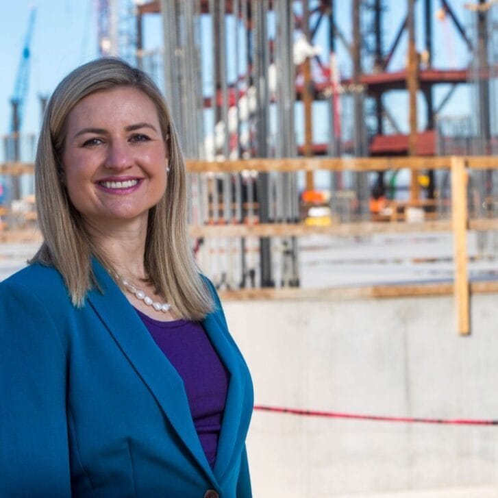 Phoenix Mayor Kate Gallego visits TSMC semi-conductor facility, where a building is being constructed.