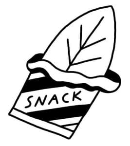 Conceptual illustration of a package labeled "snack" with a leaf poking out of it.