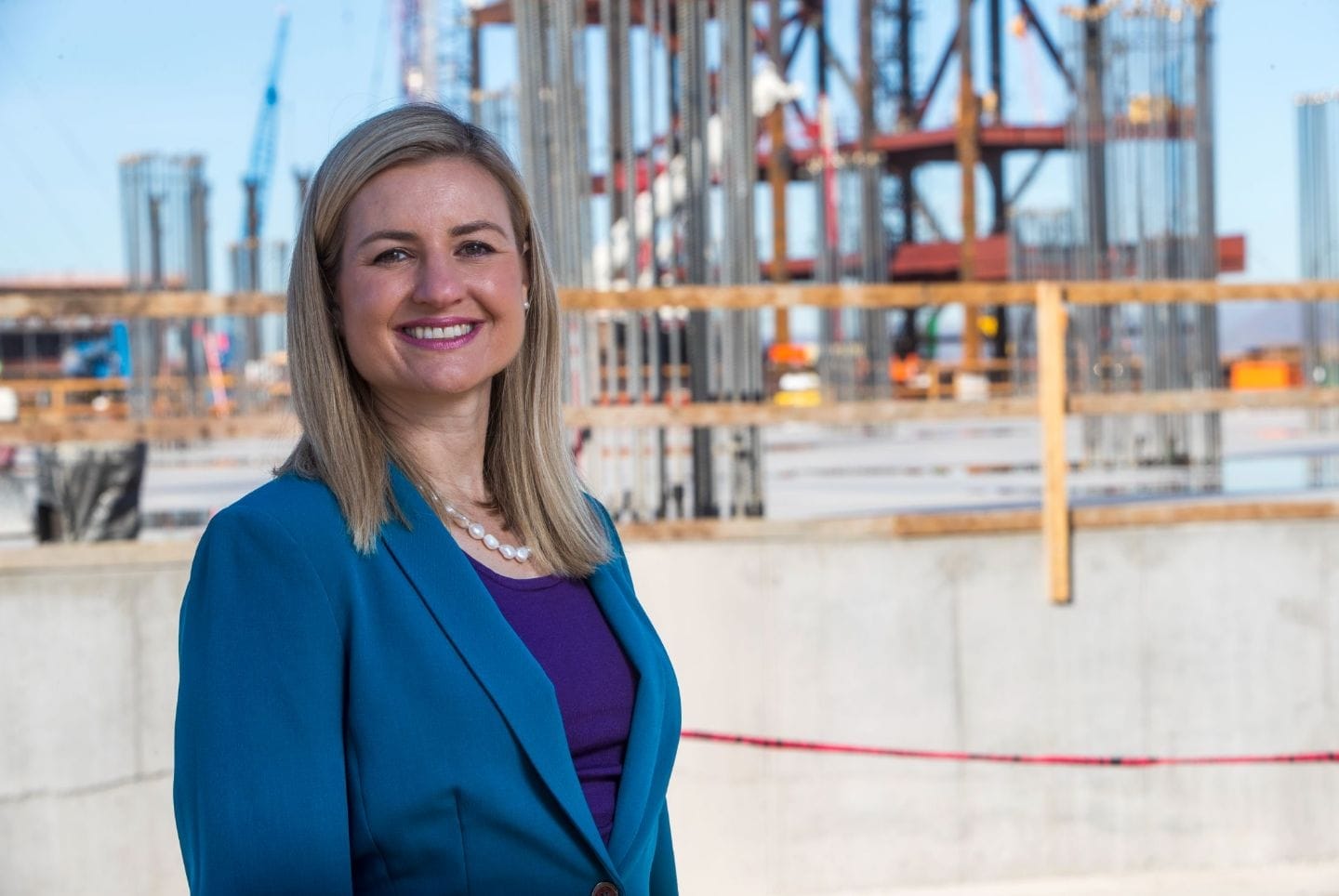 Phoenix Mayor Kate Gallego visits TSMC semi-conductor facility, where a building is being constructed.