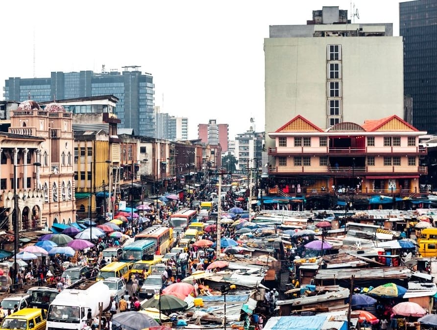 A bustling street in Lagos, Nigeria.