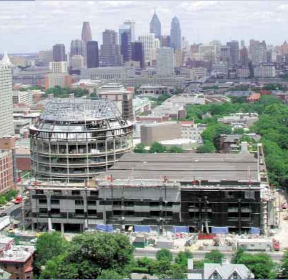 Aerial view of the Construction of Jon M. Huntsman Hall. 