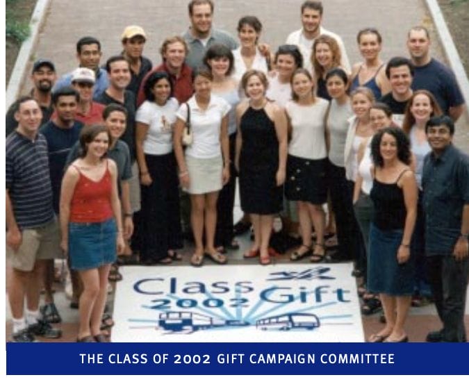 The class of 2002 gift campaign committee pose for a group photo.