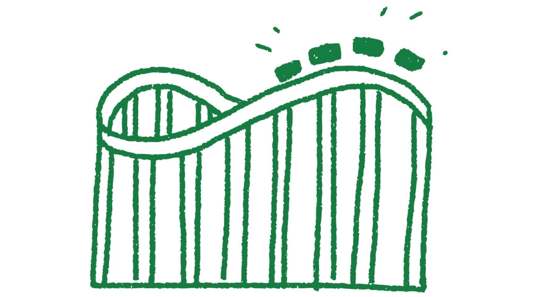 A simply illustrated rollercoaster in green.