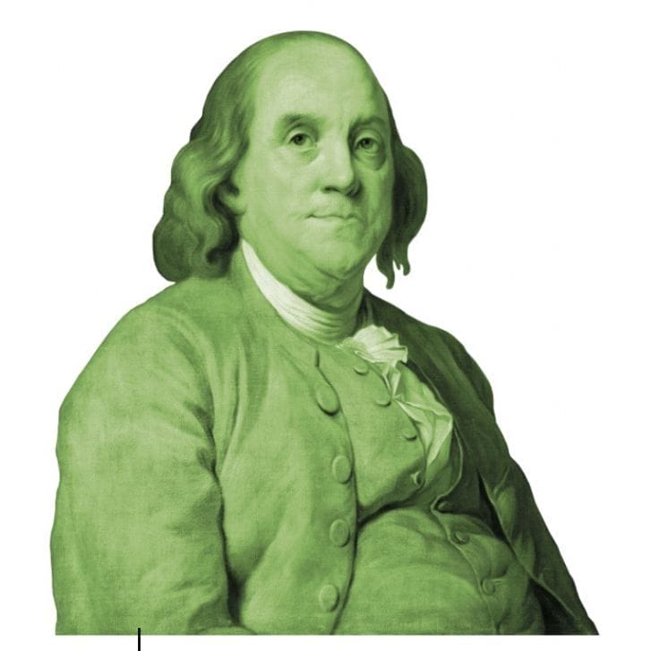 Image of Ben Franklin oil on canvas green