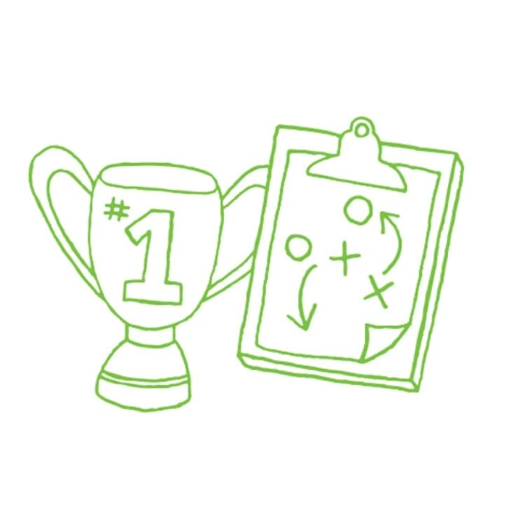 Illustration of a trophy and playbook clipboard.