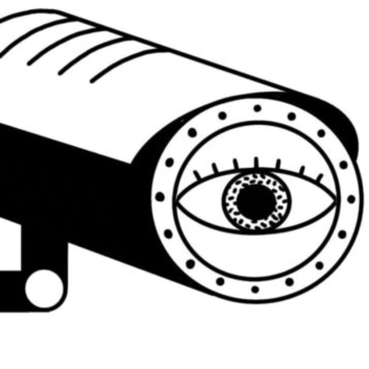 Illustration of a security camera with an eye in the lens.