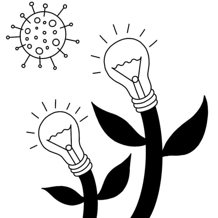 Illustrated concept of flowers with lightbulbs at the tips to convey luminescence.