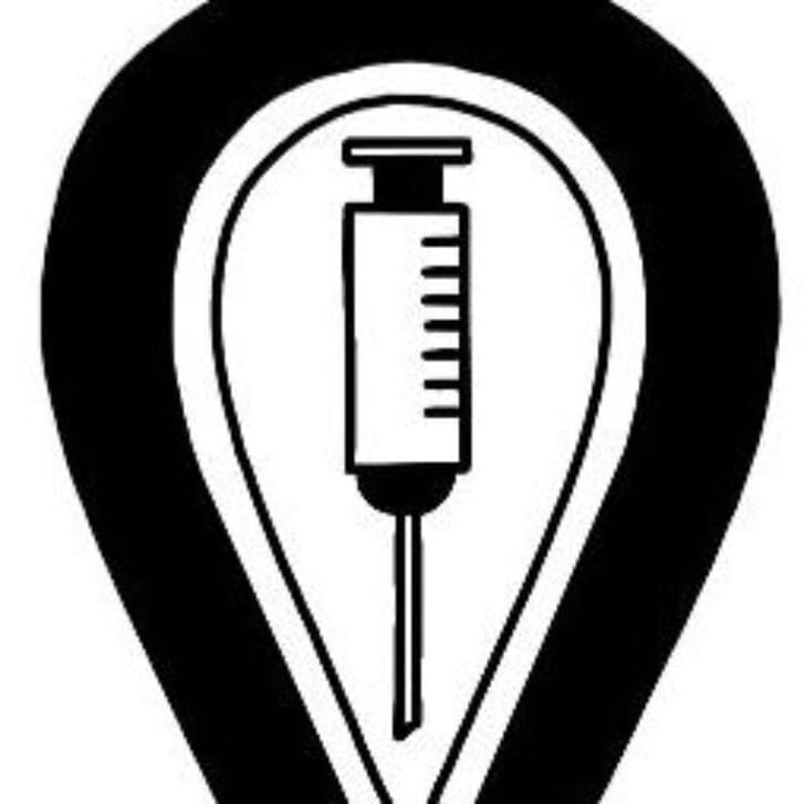 Illustration of a vaccine within a location pin.
