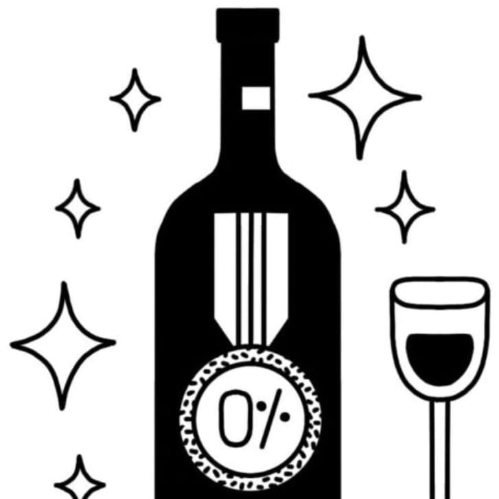 Illustration of a wine bottle with zero percent alcohol content.
