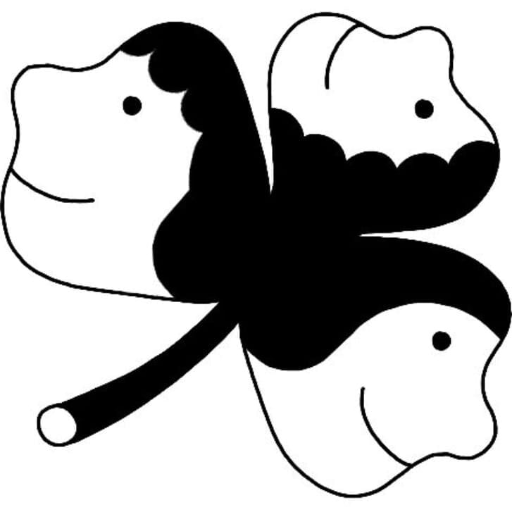 Illustration of a three-leaf clover, with faces on each leaf.