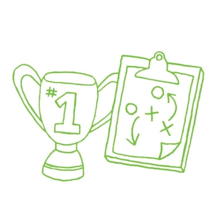 Illustration of a trophy and playbook clipboard.