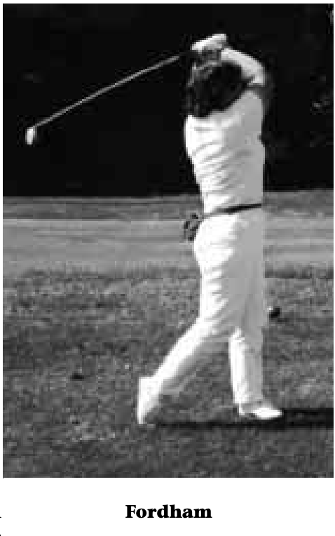 Sharon A. Fordham, WG’77, swings a golf club