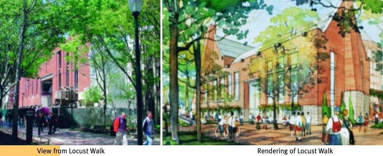 Proposed view of Huntsman Hall from Locust Walk