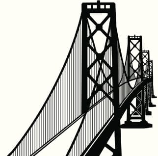 Black and white illustration of a bridge.