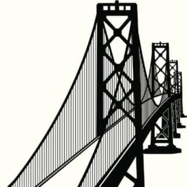 Black and white illustration of a bridge.