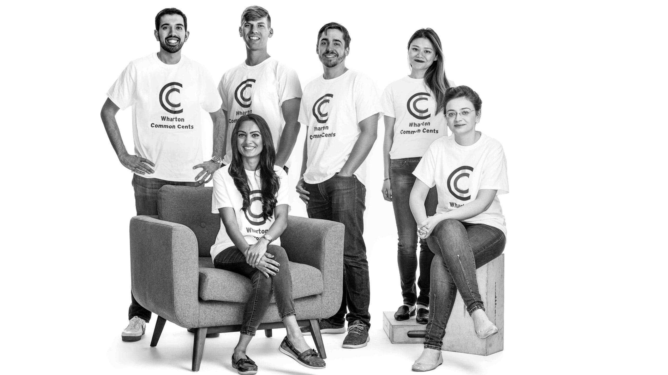 Black-and-white group photo of the student group Common Cents