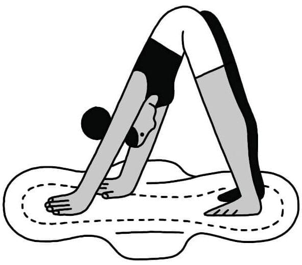 Illustration of a woman doing a yoga pose on a giant sanitary pad.