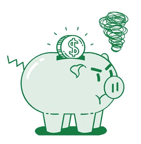 Illustration of an angry-looking piggy bank.