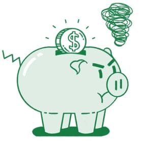 Illustration of an angry-looking piggy bank.