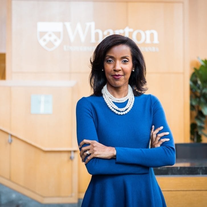 Erika James stands in Wharton building.