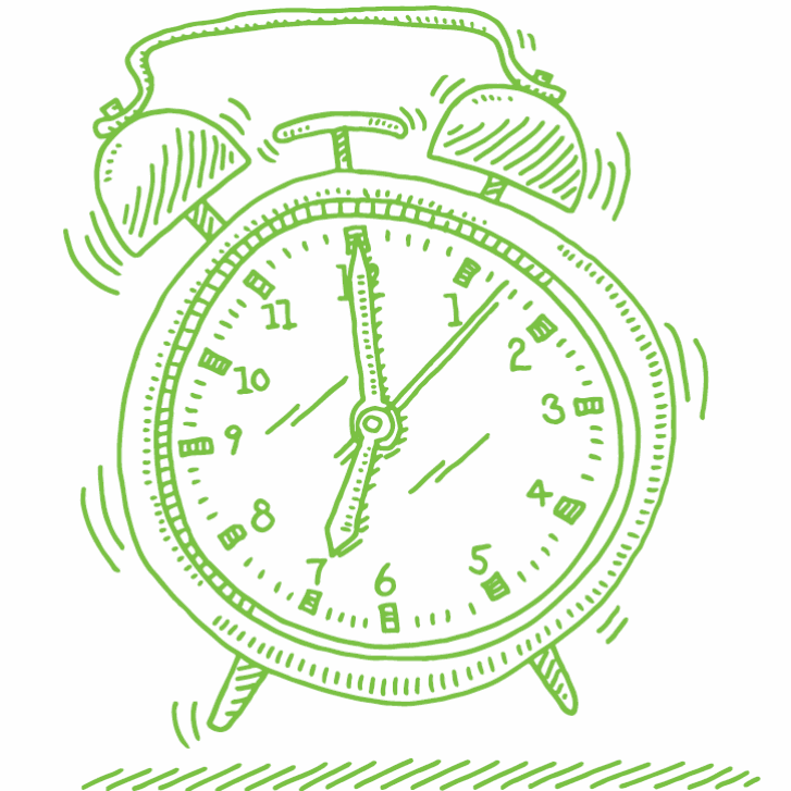 Illustration of an alarm clock going off.