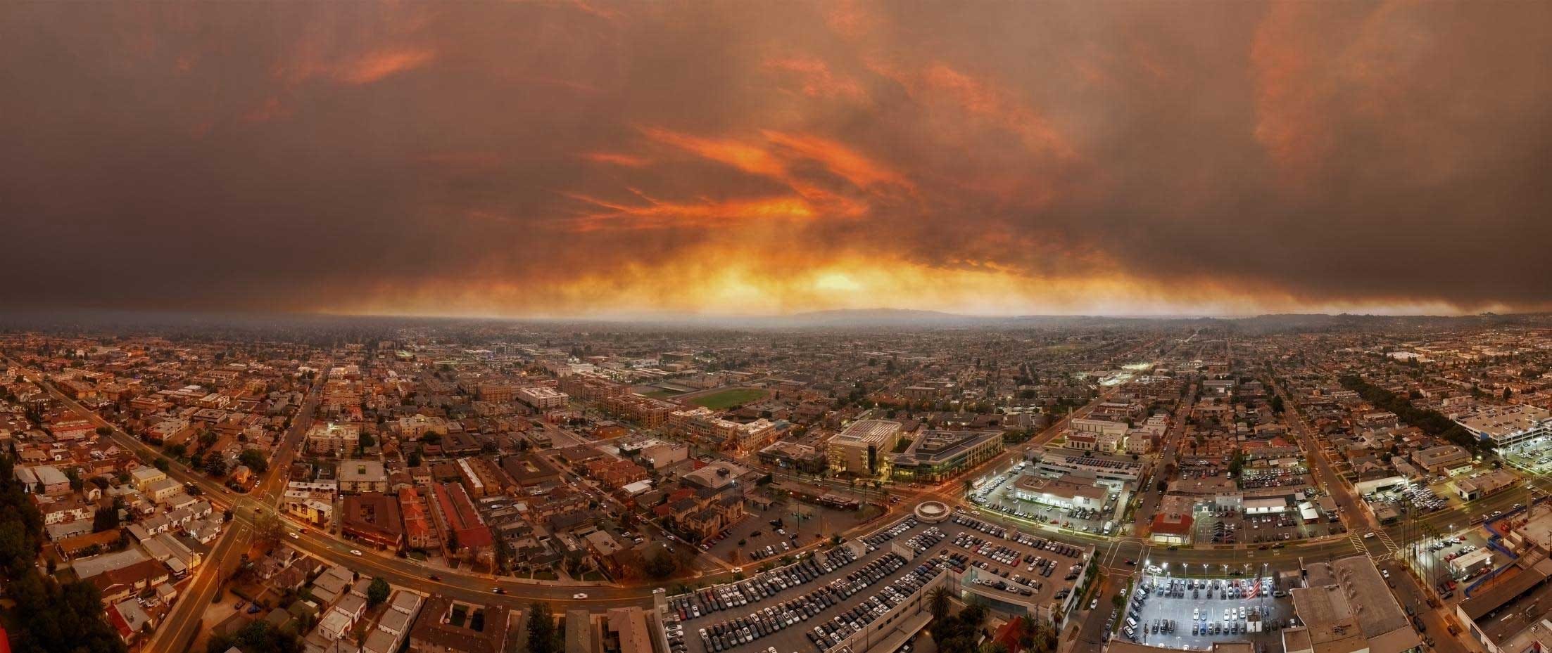 aerial view of the 2025 fires in Los Angeles