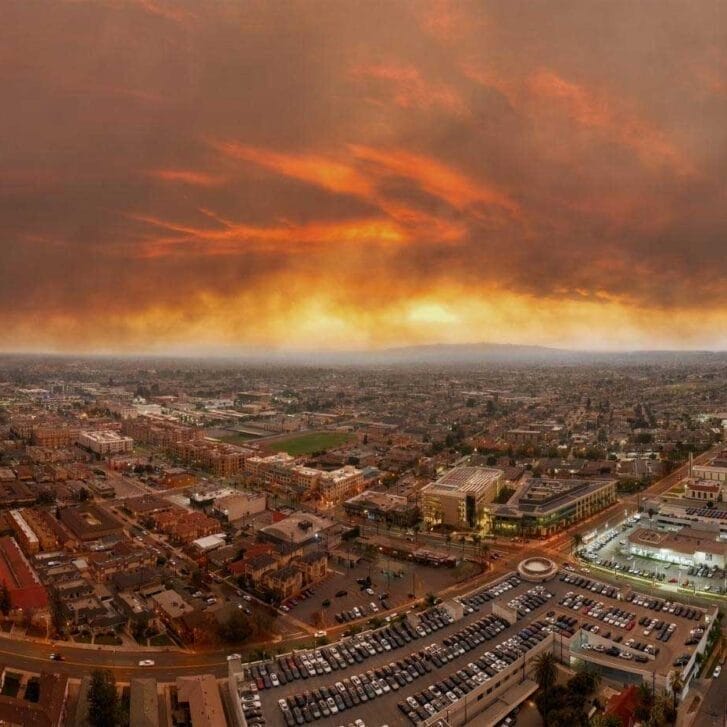 aerial view of the 2025 fires in Los Angeles