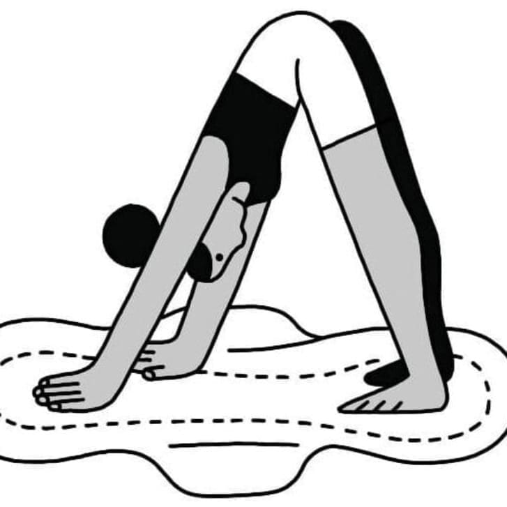 Illustration of a woman doing a yoga pose on a giant sanitary pad.