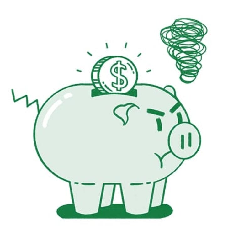 Illustration of an angry-looking piggy bank.