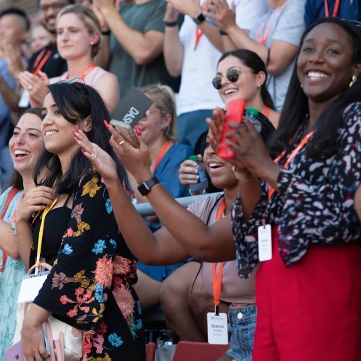 Women from the MBA Class of 2023 cheering at Pre-Term.