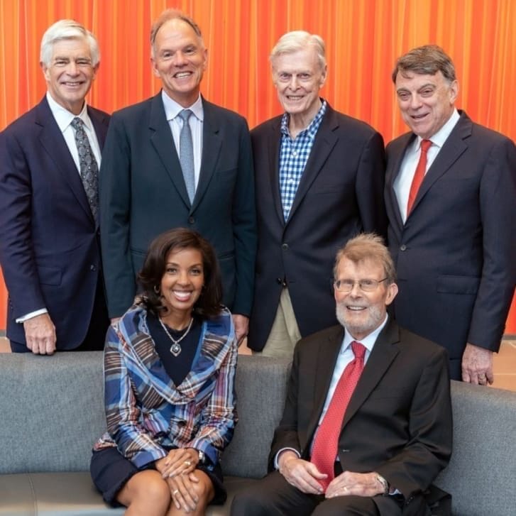 Wharton Dean Erika James with five former Wharton deans.